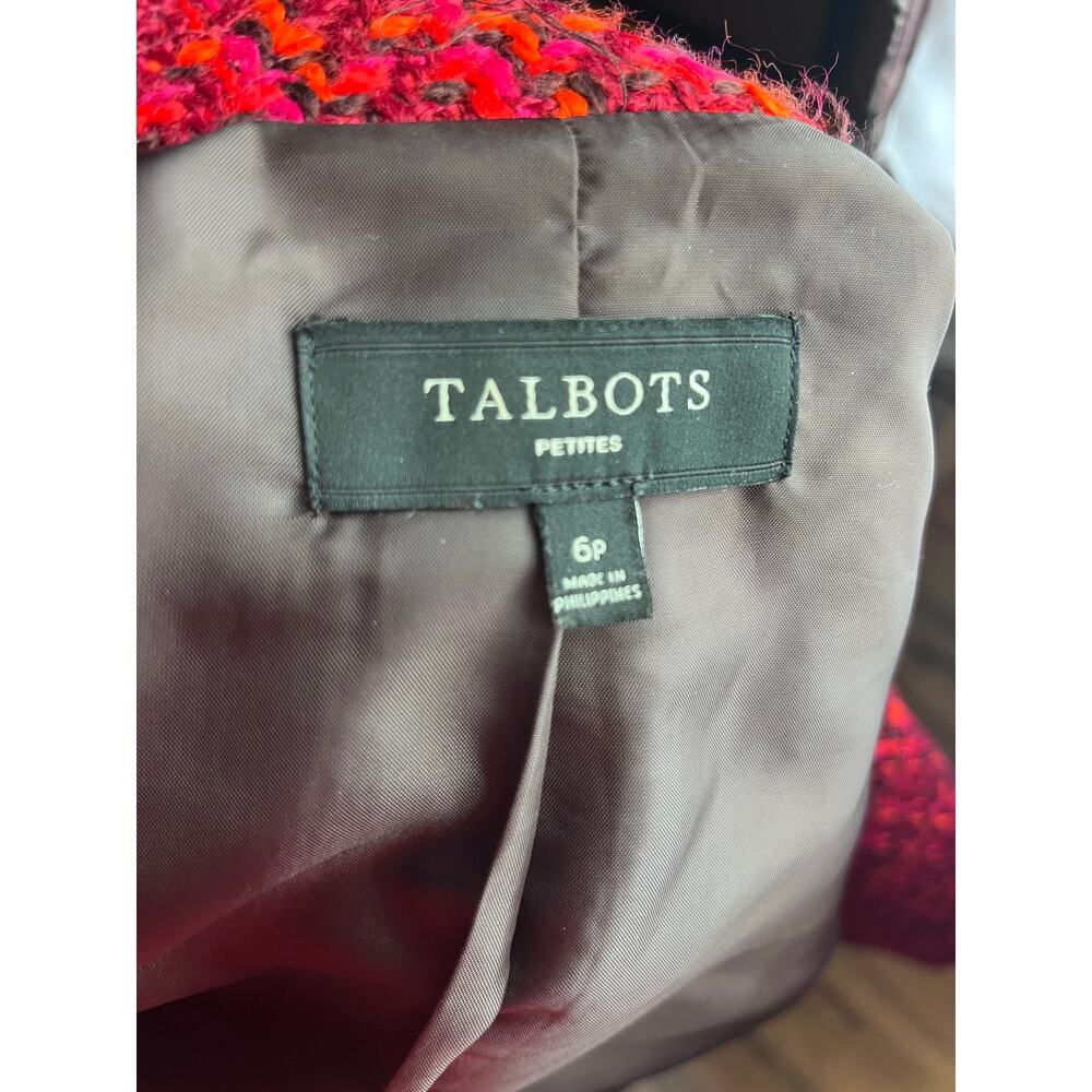 Talbots Petites Cropped Boucle Tweed Jacket Blazer 6P Double Breasted Red Pink - Picture 6 of 7